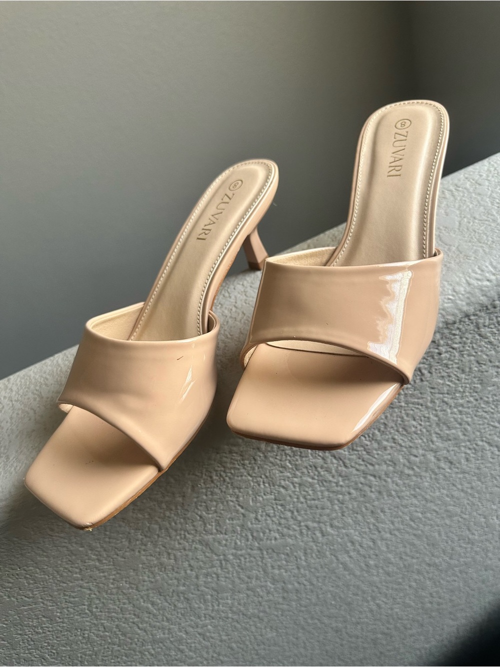 Patent Nude Block Heel Mules
